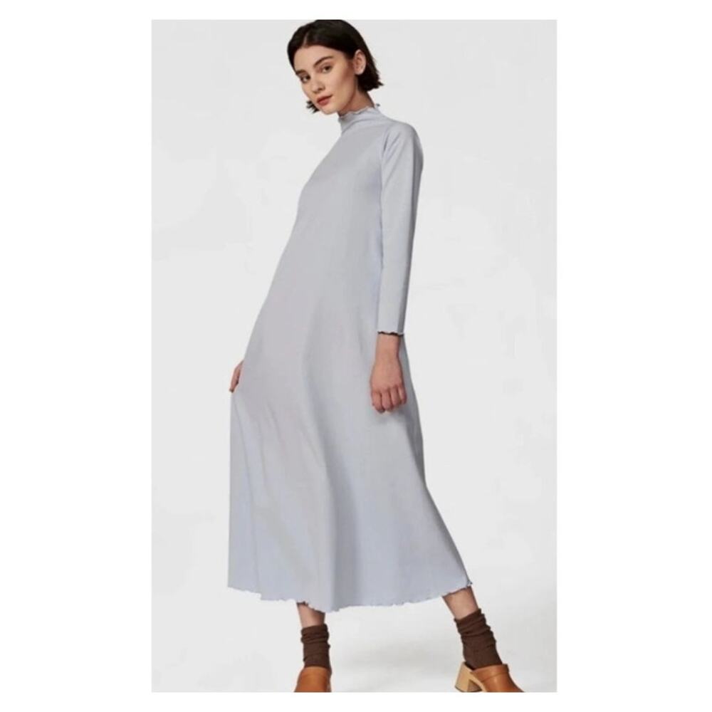 CASEY MARKS Lounge Maxi Dress in Winter Blue French Terry Long Sleeve XS NWT